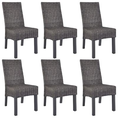 Eetkamerstoelen 6 st kubu rattan en mangohout bruin