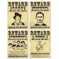 Wanted posters - 4x stuks - 48 cm - western/cowboy wanddecoratie - versiering Wanted posters - 4x stuks - 48 cm - western/cowboy wanddecoratie - versiering