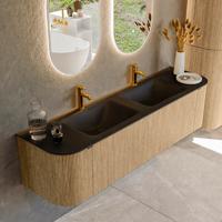 Badmeubel Mondiaz Kurve | 170 cm | Meubelkleur Oak | Wastafelkleur Urban | Dubbele spoelbak | 2 kraangaten