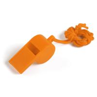 Fluitjes van kunststof - Multipack van 10x stuks - oranje - aan koordje - herrie maken - sport