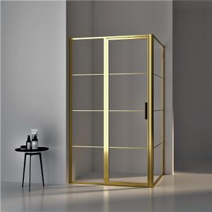 BWS Douchecabine Frame 120x120 cm 8 mm NANO Glas Geborsteld Messing Goud