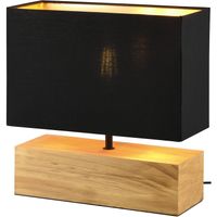 LED Tafellamp - Tafelverlichting - Trion Wooden - E27 Fitting - Rechthoek - Mat Zwart/Goud - Hout