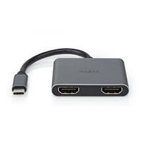 Nedis USB-C Adapter | USB 3.2 Gen 1 | USB-C Male | 2x HDMI | 4K@30Hz | 0.10 m | Rond | Vernikkeld | PVC | Zwart | Doos - CCGB64670BK01