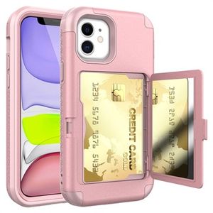 iPhone 12 Mini Hybrid Case met Verborgen Spiegel & Kaartsleuf - Roze