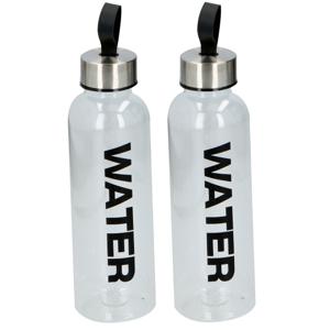 Waterfles / drinkfles / sportfles - 2x - transparant/zwart - kunststof - 550 ml - schroefdop