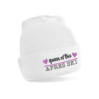 Wintersport muts voor dames - Queen of the apres ski - wit - one size - volwassenen - beanie - thumbnail