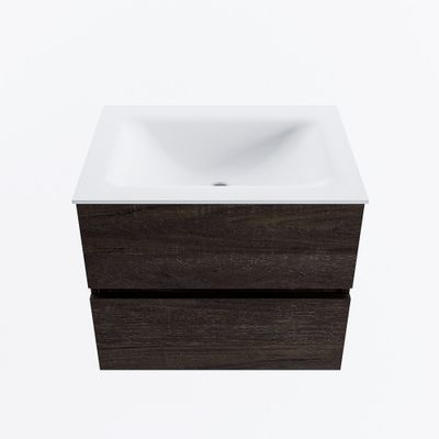 MONDIAZ VICA 60cm badmeubel onderkast Dark Brown 2 lades. Wastafel CLOUD midden zonder kraangat, kleur Talc.