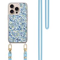 iPhone 16 Pro hoesje met blauw koord - Vintage blue floral iPhone 16 Pro hoesje met blauw koord - Vintage blue floral
