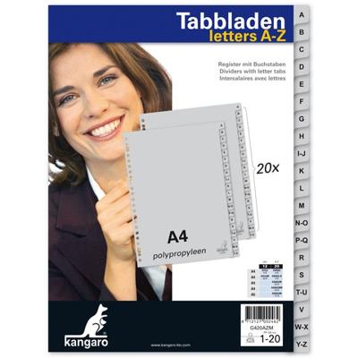 Tabbladen 23-gaats 20-delig A-Z grijs PP Kangaro