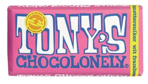 Chocolade Tony's Chocolonely reep 180gr wit framboos knettersuiker