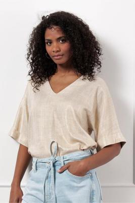 Studio Anneloes Madison Gold Linen Top 12759 T-shirt Lange Mouw 0002 Gold