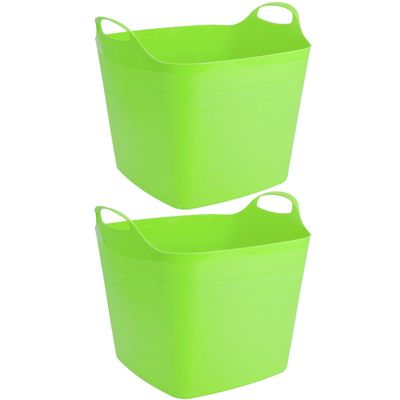 2x stuks flexibele kuip opbergmanden vierkant groen 40 liter 42 x 42 cm