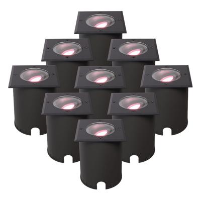 Set van 9 Cody - Smart LED Grondspot - IP67 waterdicht - 5,5 Watt 345 Lumen - Kantelbaar - Overrijdbaar - Vierkant - Wifi + Bluetooth - RGBWW - GU10 - Google Home, Amazon Alexa en Siri - Zwart