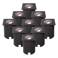 Set van 9 Cody - Smart LED Grondspot - IP67 waterdicht - 5,5 Watt 345 Lumen - Kantelbaar - Overrijdbaar - Vierkant - Wifi + Bluetooth - RGBWW - GU10 - Google Home, Amazon Alexa en Siri - Zwart