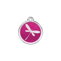 Dragonfly Hot Pink glitter hondenpenning small/klein dia. 2 cm - Reddingo