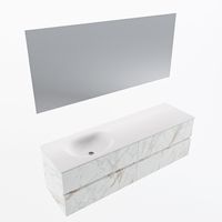 MONDIAZ VICA 160cm badmeubel onderkast Carrara 4 lades. Wastafel Moon links 1 kraangat, kleur Talc met spiegel LED. - thumbnail