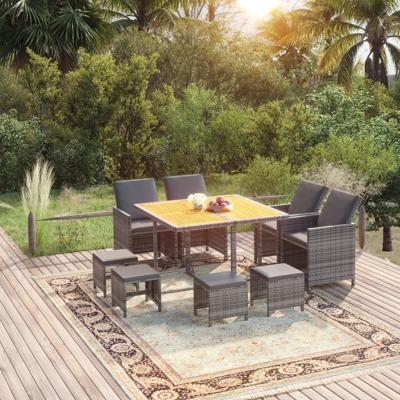 9-delige Tuinset met kussens poly rattan grijs