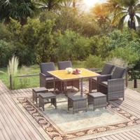 9-delige Tuinset met kussens poly rattan grijs