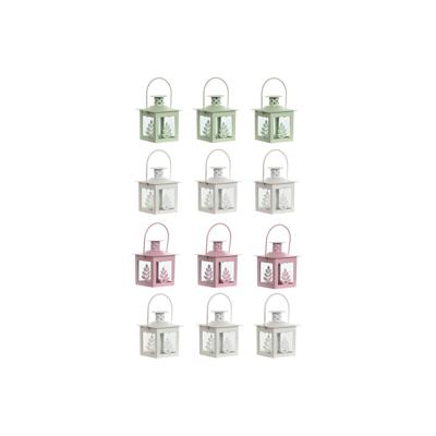 Straatlantaarn Home ESPRIT Wit Groen Roze Kristal Ijzer Shabby Chic 7 x 7 x 10 cm (3 Onderdelen) (4 Stuks)