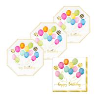 Verjaardag/Feest bordjes/servies set - 16-personen - ballonnen thema - happy birthday - papier - thumbnail