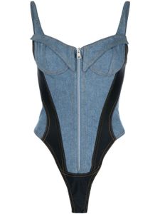 Mugler body en jean à haut bustier - Bleu