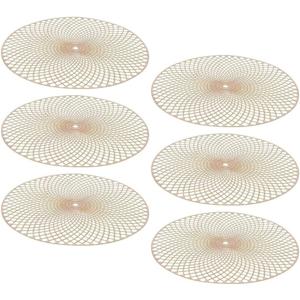 Decoris Placemat - 6x - goud - D38 cm - rond - polyurethaan leer - onderlegger