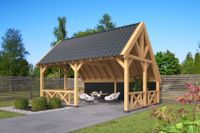 Kapschuur Billund XL Type 4 Red Class Wood 600x460 cm - zwart gespoten- Kapschuurdak- Hout- Tuindeco