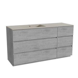 Storke Edge staand badmeubel 150 x 52 cm beton donkergrijs met Diva asymmetrisch linkse wastafel in top solid zijdegrijs