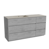 Storke Edge staand badmeubel 150 x 52 cm beton donkergrijs met Diva asymmetrisch linkse wastafel in top solid zijdegrijs - thumbnail