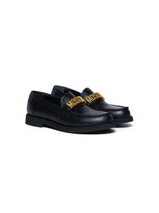 Moschino Kids mocassins en cuir à logo appliqué - Noir