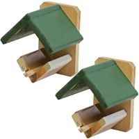 2x stuks vogelhuisje/voederhuisje/pindakaashuisje hout met groen dakje 16 cm