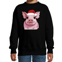 Kersttrui / sweater boerderijdieren - kinderen - Varken - zwart - kerstmuts - Kerstmis