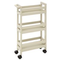 Keuken of badkamer trolley 3-laags - creme wit - D15 x B40 x H75 cm - mdf hout - met wielen - thumbnail