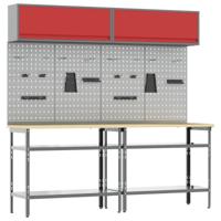 Werkbankset met plank 8 pcs Rood en Grijs Gepoedercoat staal