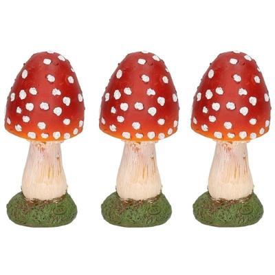 Paddenstoel beeldje - 3x - bolvormig - 13 cm - herfstdecoratie voor binnen en buiten - polyresin orn
