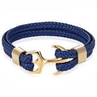 Tom Jaxon Heren armband Anker gevlochten Leer Goudkleurig Blauw - 18cm Tom Jaxon Heren armband Anker gevlochten Leer Goudkleurig Blauw - 18cm
