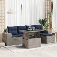 6-delige Loungeset met kussens poly rattan acacia grijs