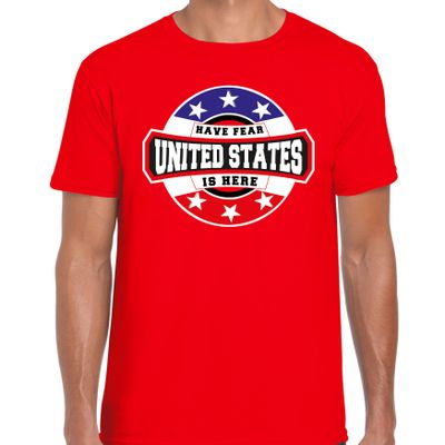 Have fear United States is here / Amerika supporter t-shirt rood voor heren Have fear United States is here / Amerika supporter t-shirt rood voor heren