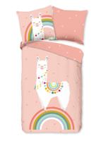 Good Morning Kinderdekbedovertrek "lama en regenboog" - Multi - (135x200 cm) - Katoen