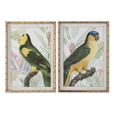 Schilderij Home ESPRIT Geel Groen Papegaai Tropisch 50 x 2,5 x 70 cm (2 Stuks)