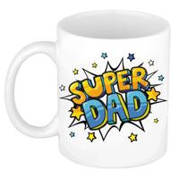 Super dad cadeau koffiemok / drinkbeker - wit met sterren - 300 ml - vaderdag - opa - papa