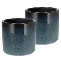 DK Design Bloempot rond model Blue Glaze - 2x - blauw - D12 x H13 cm - ombre