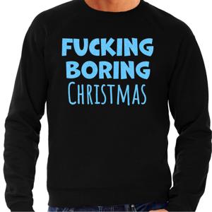 Foute Kersttrui/sweater voor heren - Boring Christmas - zwart - glitter blauw