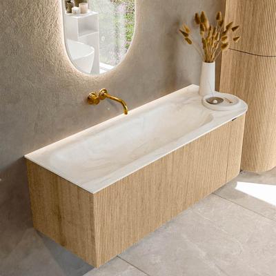 Badmeubel Mondiaz Kurve-Dlux | 125 cm | Meubelkleur Oak | Wastafelkleur Ostra | Solid surface | Links spoelbak | Zonder kraangat(en)