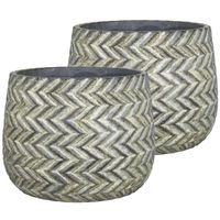 Set van 3x stuks bloempot/plantenpot schaal van keramiek zigzag zwart/groen kleur motief D19 cm en H