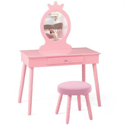 Kinderkaptafelset Kinderkaptafel Make-uptafel met Kruk en Verwijderbare Spiegel Make-up Kaptafel Roze