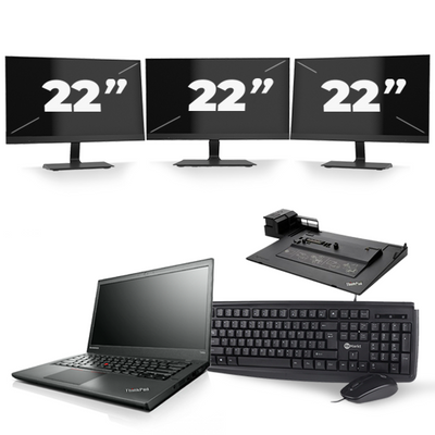 Lenovo ThinkPad T440s - Intel Core i5-4e Generatie - 14 inch - 8GB RAM - 256GB SSD - Windows 11 + 3x 22 inch Monitor