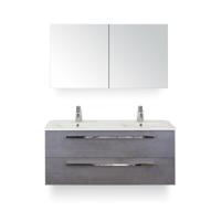 Seville Badmeubelset 120 cm - 2 laden Beton Antraciet - Wastafel Enjoy Dubbel - met Spiegelkast