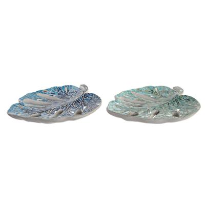 Tafeldecoratie DKD Home Decor 43 x 36 x 9 cm Blauw Groen 45 x 36 x 9 cm Blad van een plant
