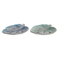 Tafeldecoratie DKD Home Decor 43 x 36 x 9 cm Blauw Groen 45 x 36 x 9 cm Blad van een plant
